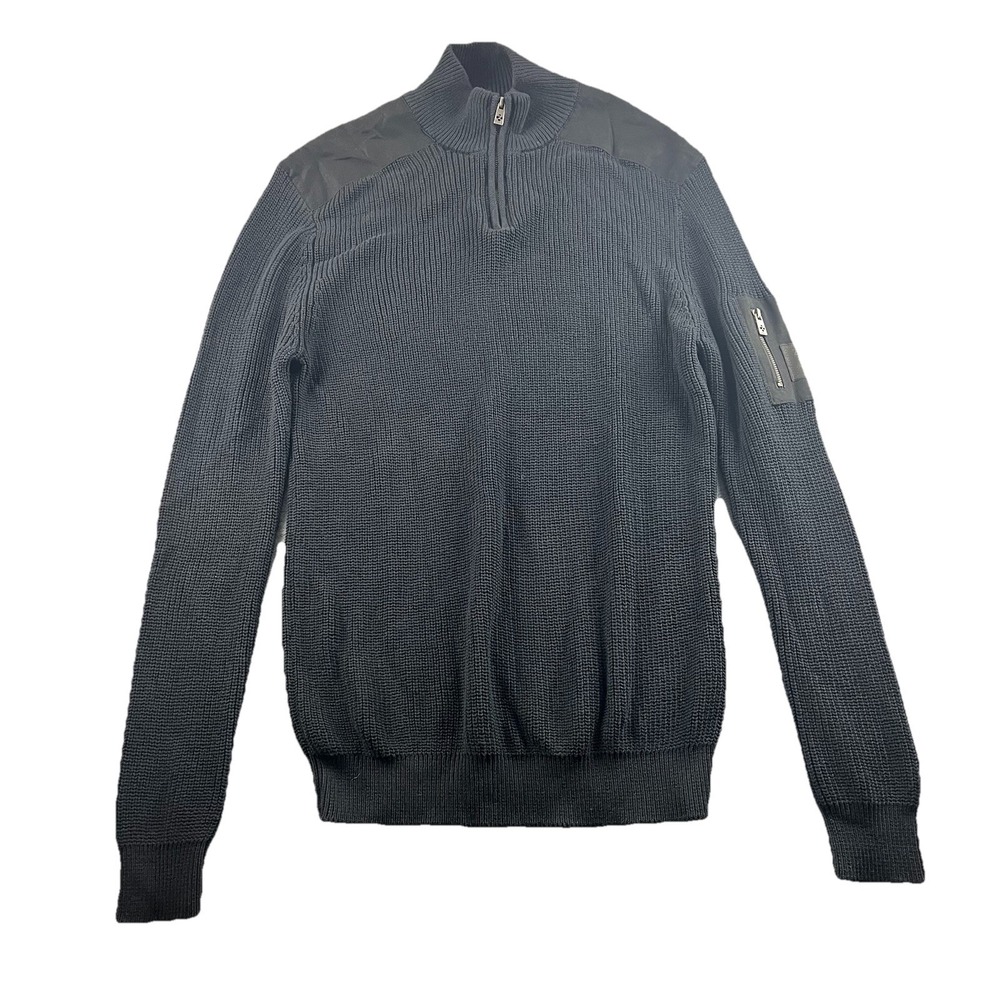 ZIMEGO Pullover Quarter Zip Mock Neck Polo Black Ribbed Sweater Mens Size XL NWT
